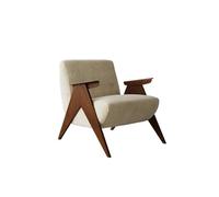 KIBONCY Mid Century Modern Accent Chair with Solid Wood Frame Upholstered Reading Armchair with Soft Linen Fabric,For Living Room, Bedroom,Office(A)