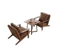 KIBONCY Mid Century Modern Brown Accent Chair Living Room Faux Leather Armchair Lounge with Wood Frame for Room/Office/Reception Area(2)