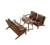 KIBONCY Mid Century Modern Brown Accent Chair Living Room Faux Leather Armchair Lounge with Wood Frame for Room/Office/Reception Area(6)