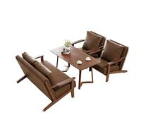 KIBONCY Mid Century Modern Brown Accent Chair Living Room Faux Leather Armchair Lounge with Wood Frame for Room/Office/Reception Area(5)