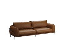 KIBONCY Mid-Century Modern Leather Couch, Oversized Deep Seat Sofa with High-Density Foam Cushion, Metal Legs Living Room Furniture for Lounge and Office(C)