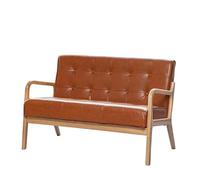 KIBONCY Mid-Century Modern Loveseat, Sofa Couch with Comfy Armrest Upholstered Solid Faux Leather 2-Seat Wood Armchair Living Room/Outdoor(4,128x60x71cm)