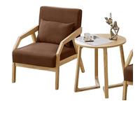 KIBONCY Mid-Century Modern Upholstered Accent Chair, Breathable Linen Armchair with Wooden Legs and Decorative Pillow for Apartment Studio Balcony Room(A)