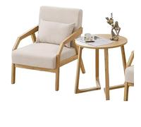 KIBONCY Mid-Century Modern Upholstered Accent Chair, Breathable Linen Armchair with Wooden Legs and Decorative Pillow for Apartment Studio Balcony Room(B)