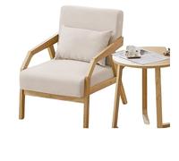 KIBONCY Mid-Century Modern Upholstered Accent Chair, Breathable Linen Armchair with Wooden Legs and Decorative Pillow for Apartment Studio Balcony Room(H)