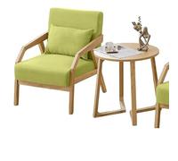 KIBONCY Mid-Century Modern Upholstered Accent Chair, Breathable Linen Armchair with Wooden Legs and Decorative Pillow for Apartment Studio Balcony Room(F)