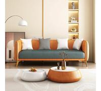 KIBONCY Mid Century Upholstered Accent Sofa, Pet Friendly Waterproof Two Tone Leather Loveseat, Gold Arm Trim Living Room Furniture for Family Office(B,144cm)