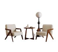 KIBONCY Mid-Century Wooden Armchair, Upholstered Fabric Accent Chair with Arms Retro Walnut Frame, Boucle/Faux Leather(A)
