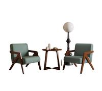 KIBONCY Mid-Century Wooden Armchair, Upholstered Fabric Accent Chair with Arms Retro Walnut Frame, Boucle/Faux Leather(B)