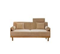 KIBONCY Mid-Century Wooden Frame Sofa, 2-Seater Linen Fabric Couch Modern Oak, Upholstered for Living Room Small Apartments(A,90cm)