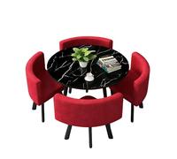 KIBONCY Mix & Match Round Dining Table and 4 Chairs Set, Luxury with Marble-Effect Tabletop,for Apartments,Event Venues(D)