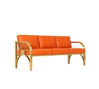KIBONCY Modern 3-Person Sofa with Mesh Armrests, Gold Metal Frame Orange Faux Leather Couch, 160×65cm, Comfortable Seating for Home Living Room(C)