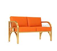 KIBONCY Modern 3-Person Sofa with Mesh Armrests, Gold Metal Frame Orange Faux Leather Couch, 160×65cm, Comfortable Seating for Home Living Room(B)