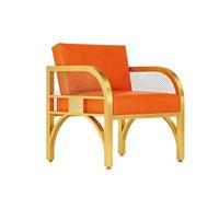 KIBONCY Modern 3-Person Sofa with Mesh Armrests, Gold Metal Frame Orange Faux Leather Couch, 160×65cm, Comfortable Seating for Home Living Room(A)