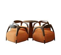 KIBONCY Modern 5-Piece Conversation Set, Contemporary Reception Seating,Fabric Upholstered Armchairs with Curved Wood Frame and Coffee Table(H-80cm)