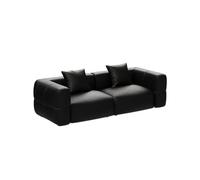 KIBONCY Modern Black Faux Leather Sofa, 3 Seater Minimalist Couch with Deep Seats & Removable Cushions, Stain-Resistant Upholstered for Living Room(300cm)