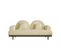 KIBONCY Modern Boucle Sofa with Double Round Back, Faux Suede 3-Seater Couch with Metal Base Upholstered with Pillows for Living Room(A,140x80x92cm)