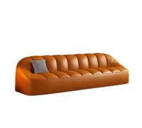 KIBONCY Modern Bubble Leather Sofa, 4-Seater Upholstered Couch with Grid Pillow for Living Room, Apartment & Office, Orange/Black/Beige(C,100cm)