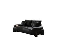 KIBONCY Modern Curved Black Faux Leather Sofa,Modular 3-Seater Couch with Deep Seats, Luxury Upholstered for Living Room(190cm)