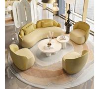 KIBONCY Modern Curved Sofa and Accent Chair Set, 2/3/4 Piece Two-Tone Faux Leather Upholstered Living Room, Luxury Couch for Apartment Office Lounge(F)