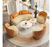 KIBONCY Modern Curved Sofa and Accent Chair Set, 2/3/4 Piece Two-Tone Faux Leather Upholstered Living Room, Luxury Couch for Apartment Office Lounge(H)