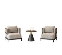 KIBONCY Modern Linen Sectional Sofa Set with Black Wood Frame Round Marble Coffee Table & Upholstered Armchairs for Bedroom Reading Room(A)