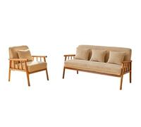 KIBONCY Modern Loveseat Bench Couch with Natural Rattan Arm, loveseat Upholstered Settee for Living Dining Room Bedroom(B)