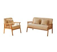 KIBONCY Modern Loveseat Bench Couch with Natural Rattan Arm, loveseat Upholstered Settee for Living Dining Room Bedroom(A)