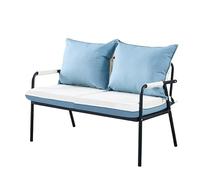 KIBONCY Modern Metal Frame Loveseat Bench, Two-Tone Waterproof Leather 2 Seater Sofa with Detachable Cushions, Easy Assemble Compact Couch for Balcony House(E,155x65x74cm)