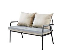 KIBONCY Modern Metal Frame Loveseat Bench, Two-Tone Waterproof Leather 2 Seater Sofa with Detachable Cushions, Easy Assemble Compact Couch for Balcony House(A,125x65x74cm)