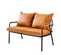 KIBONCY Modern Metal Frame Loveseat Bench, Two-Tone Waterproof Leather 2 Seater Sofa with Detachable Cushions, Easy Assemble Compact Couch for Balcony House(F,155x65x74cm)