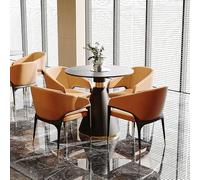 KIBONCY Modern Round Dining Table Set with 4 Upholstered Arm Chairs, PU Leather Accent Furniture, Black Metal Base for Restaurant, Office Home(C,80cm)