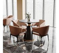 KIBONCY Modern Round Dining Table Set with 4 Upholstered Arm Chairs, PU Leather Accent Furniture, Black Metal Base for Restaurant, Office Home(B,60cm)