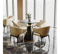 KIBONCY Modern Round Dining Table Set with 4 Upholstered Arm Chairs, PU Leather Accent Furniture, Black Metal Base for Restaurant, Office Home(A,80cm)