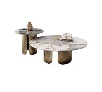 KIBONCY Modern Slate Round Coffee Table Set, Designer Nesting Tables for Small Apartment Living Room(F-70cm+50cm)