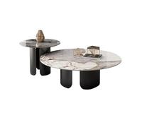 KIBONCY Modern Slate Round Coffee Table Set, Designer Nesting Tables for Small Apartment Living Room(E-70cm+50cm)