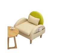 KIBONCY Modern Two-Tone Accent Chair, Faux Leather Upholstery Compact Single Sofa, & Natural Wood Leg for Small Spaces(G)