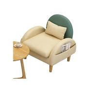 KIBONCY Modern Two-Tone Accent Chair, Faux Leather Upholstery Compact Single Sofa, & Natural Wood Leg for Small Spaces(E)