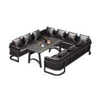 KIBONCY Modern U-Shaped Sectional Sofa with Coffee Table, Industrial PU Leather Lounge Set for Bar, Club, and Home Space, Black Furniture with Pillows(G)