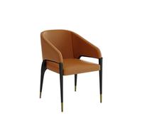 KIBONCY Modern Upholstered Dining Chair with Armrest, Faux Leather Accent Side, Backrest Kitchen with Black Metal Gold Legs for Room(C)