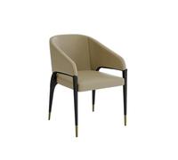 KIBONCY Modern Upholstered Dining Chair with Armrest, Faux Leather Accent Side, Backrest Kitchen with Black Metal Gold Legs for Room(A)