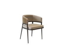 KIBONCY Modern Upholstered Dining Chair with Curved Half Ring Backrest, Linen & Faux Leather Mixed Accent Side, Sturdy Black Metal Leg Kitchen for Room(C)