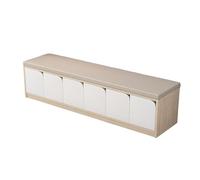 KIBONCY Modern Wooden Shoe Storage Bench with Curved Hidden Cabinets & Soft PU Cushioned Seat, Multicabinet Entryway for Hallway Bedroom Organizer(1.6m)