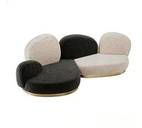 KIBONCY Modular Curved Sofa with Plush Fuzzy Fabric, Upholstered (Black & Beige) with Gold Base Modern Living Room Lounge Furniture