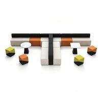 KIBONCY Modular Reception Sectional Sofa, Color Block Interlocking Waiting Blocks, Splicing Fabric Lounge Couch with Cube Stools for Office Lobby(F)