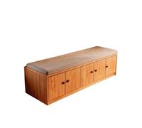 KIBONCY Multi Door Wood Shoe Organizer Bench with Linen Leather Padded Cushion Top, Hidden Cabinet Changing Seat for Apartment Footwear Storage(C,160x40x40cm)