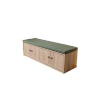 KIBONCY Multi Door Wood Shoe Organizer Bench with Linen Leather Padded Cushion Top, Hidden Cabinet Changing Seat for Apartment Footwear Storage(A,160x40x40cm)