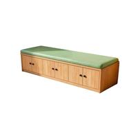 KIBONCY Multi Door Wood Shoe Organizer Bench with Linen Leather Padded Cushion Top, Hidden Cabinet Changing Seat for Apartment Footwear Storage(B,60x40x40cm)