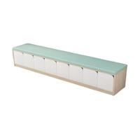 KIBONCY Multicolor PU Cushioned Shoe Storage Bench with Curved Hidden Cabinets, Modular Splicable Wooden Entryway Organizer for Kids Playroom(2.4m)