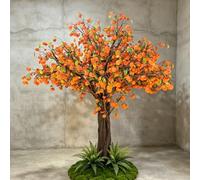 KIBONCY Naranjo Falso, Planta Verde Artificial, decoración de Frutas, paisajismo, baniano Artificial, for el hogar, casa, Mesa, Oficina, jardín, Interior y Exterior(2.5m x 1.5m)